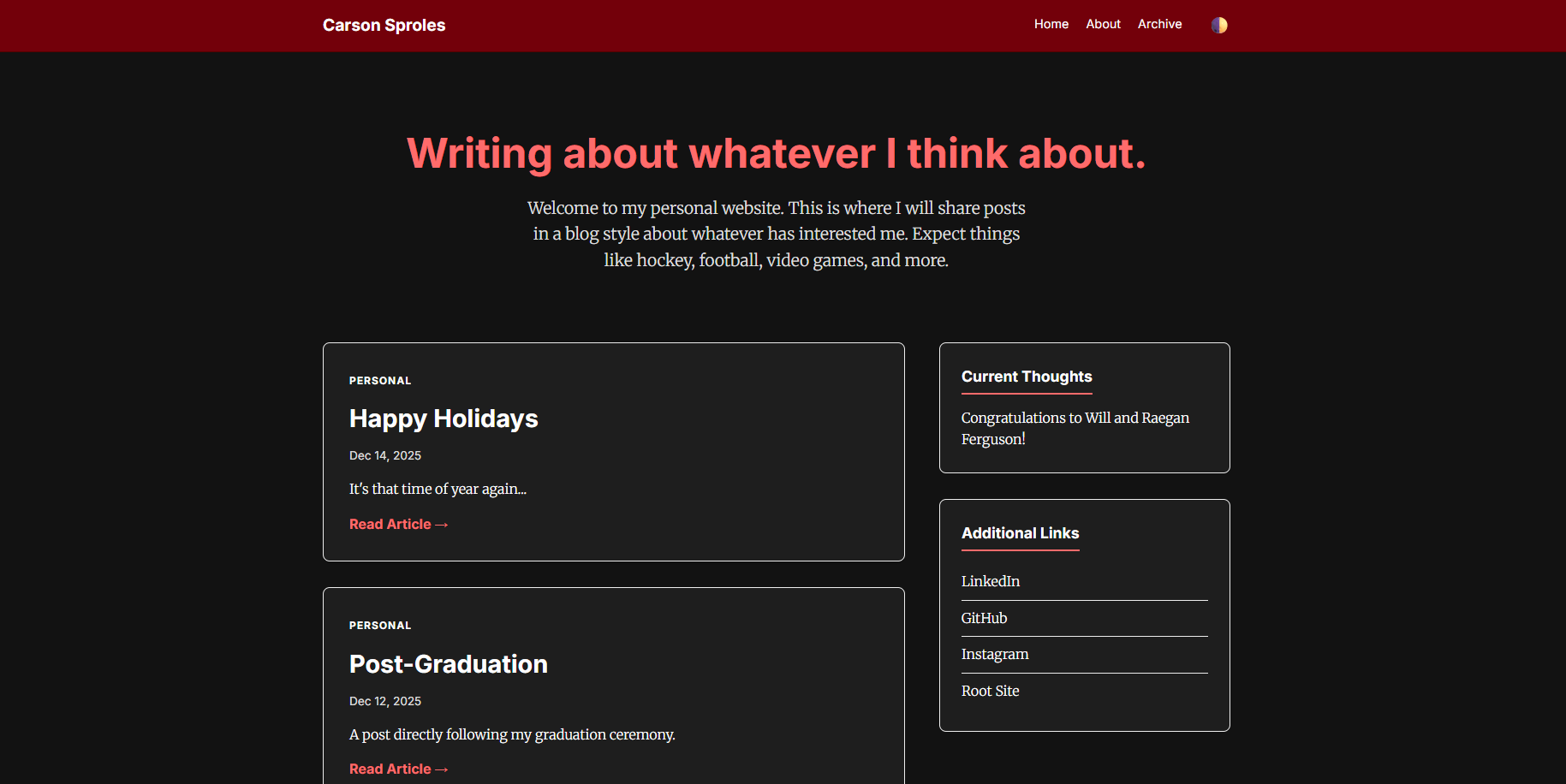 Screenshot of Personal Site / Blog